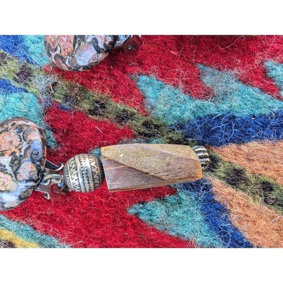 Vintage Leopard Skin Jasper Stone Clip On Earrings - Picture 7 of 10